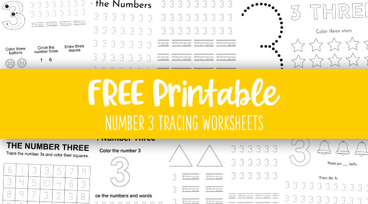 Printable Number 3 Tracing Worksheets Feature image