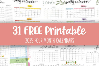 Printable 2025 Four Month Calendars Feature Image