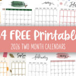 2026 Two Month Calendars - 84 FREE Printables